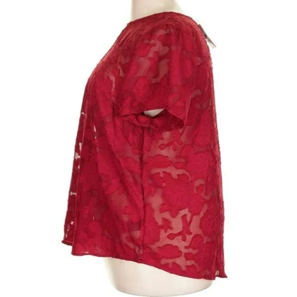 NWT Torrid Red Chiffon Clip Floral Bubble Hem Flutter Sleeve Blouse Size 2X - Picture 6 of 9